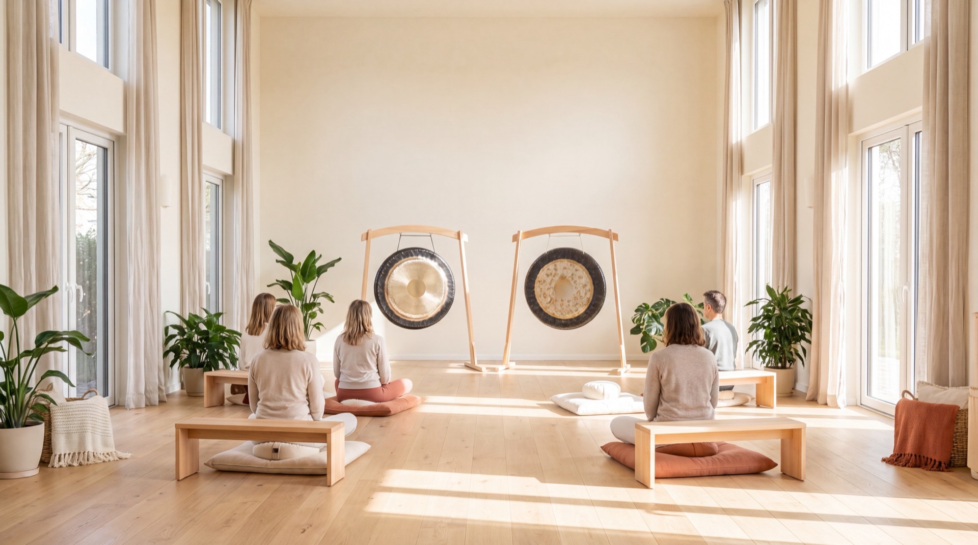 Weiter, heller Klangraum mit Gongs